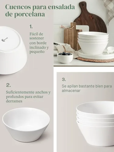 Miniatura 7 de DOWAN Juego de 4 cuencos de sopa grandes de 32 onzas, cuencos de cerámica blanca para cocina, cuencos profundos para cereales, ensalada, pasta