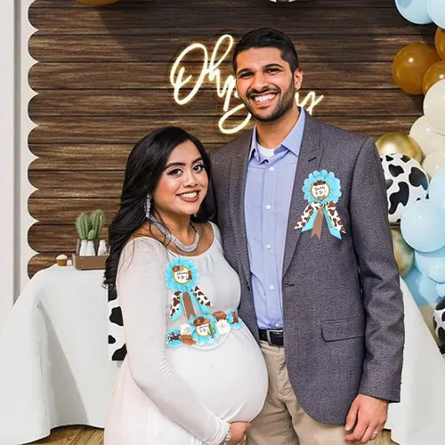 Miniatura 7 de Decoraciones de vaquero para baby shower, banda de maternidad de vaquero azul para baby shower, diseño de vaquero para mamá para ser papá para baby