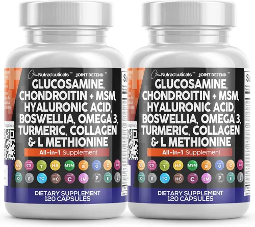 Clean Nutraceuticals Glucosamina condroitina MSM 1500 mg con curcumina de cúrcuma, colágeno, ácido hialurónico, Omega 3 – Suplemento de salud