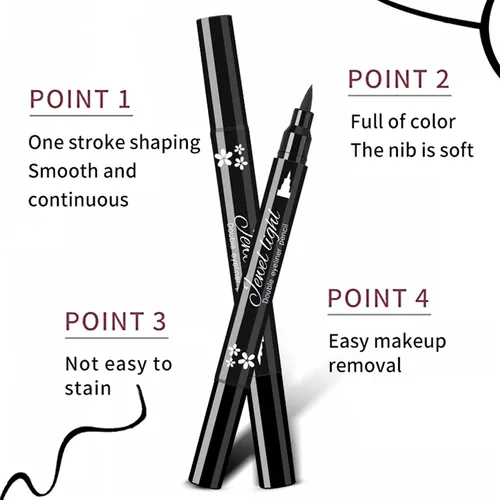 Miniatura 5 de Pinkiou 2 en 1 Lápiz delineador de ojos líquido de doble cabeza. Sello de gel súper delgado. Punta de fieltro, alto pigmento negro impermeable y a