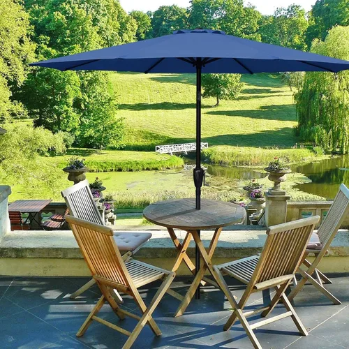 Miniatura 6 de Simple Deluxe Sombrilla de patio al aire libre, protección UV, con botón de inclinación/manivela y 8 varillas resistentes, para mesa, jardín, Azul