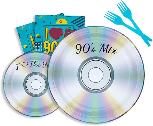 Vajilla para decoración de fiestas temáticas de los años 90, suministros retro para fiestas de cumpleaños de los 90, incluye platos, tenedores,