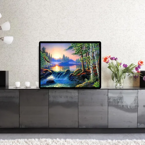Miniatura 3 de hill froeistung Cascadas 5D, Puesta de Sol, Montaña, Lago, Bosque Kits de Pintura de Arte de Diamantes para Adultos, Paisaje Natural de Taladro HF004