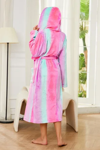Miniatura 81 de HEARTNICE Bata de forro polar con capucha para mujer, bata de baño suave para mujer, bonito abrigo largo para casa