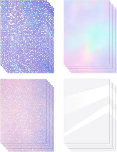 Miniatura 11 de Clabby 36 hojas de papel holográfico para pegatinas A4, láminas laminadas holográficas de vinilo, autoadhesivas, impermeables, transparentes, 11.7 x