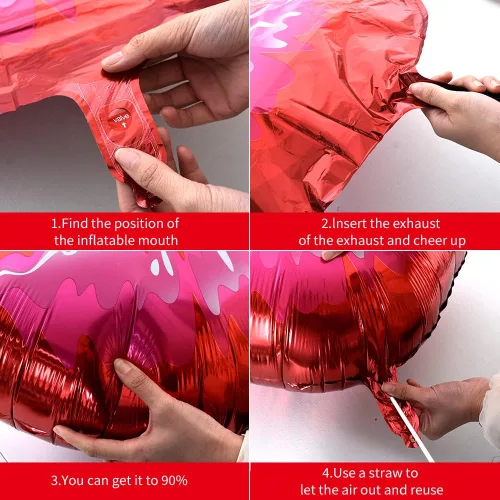 Miniatura 3 de Paquete de 10 globos grandes de labios rojos y rosados, globos de corazón para decoración de fiestas temáticas de maquillaje, aniversario, Kiss the