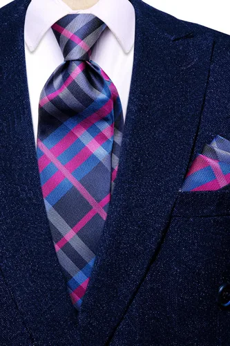 Miniatura 96 de Hi-Tie Corbata clásica de cachemira para hombre con pañuelo y gemelos a cuadros