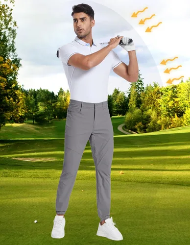 Miniatura 5 de PULI Pantalones deportivos de golf elásticos para hombre con 4 bolsillos, impermeables, ajustados, para senderismo, casual, viajes, trabajo