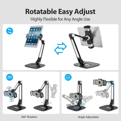 Miniatura 6 de AboveTEK Soporte para tableta, soporte ajustable para iPad multiángulo, soporte giratorio de 360° para iPad, soporte de escritorio de aluminio