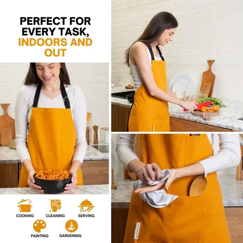 Miniatura 2 de Cotton Canvas Apron for Women & Men – Adjustable Neck Strap & Waist Ties with Pockets