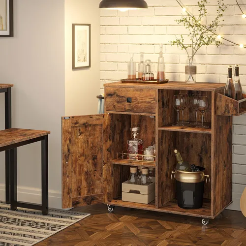 Miniatura 2 de HOOBRO Isla de cocina, armario de almacenamiento con cajón, carrito de cocina con especias y toallero, ahorro de espacio, fácil montaje, para sala