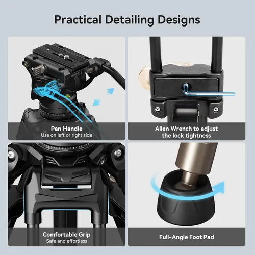 Miniatura 8 de SmallRig AD-80 FreeBlazer - Sistema de trípode de video resistente, 75 pulgadas de alto, cabezal fluido, ajuste de altura de un solo paso, placa QR