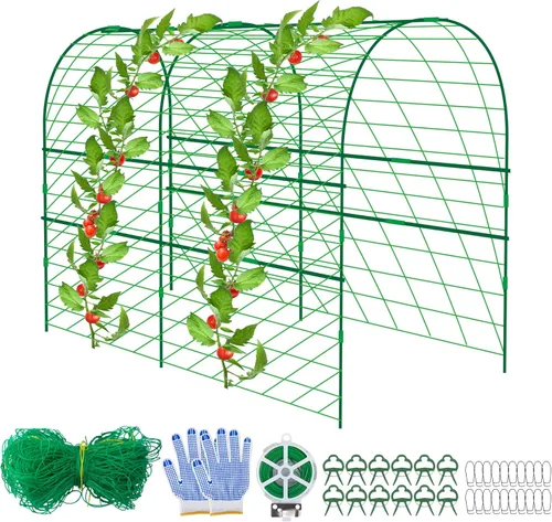 codree Enrejado de pepino de jardín para plantas, 47 x 47 pulgadas, enrejado de melón de arco de metal para cama elevada, enrejado plegable con