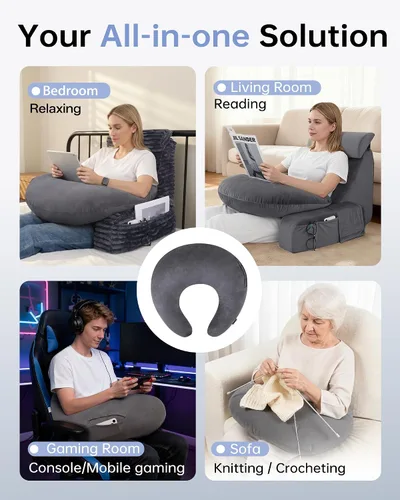 Miniatura 7 de ENITYA U-Shaped Ergonomic Reading & Gaming Pillow with Arm Elbow Support for Adults Kids, Bed Rest Pillow for Crocheting, Knitting & Working