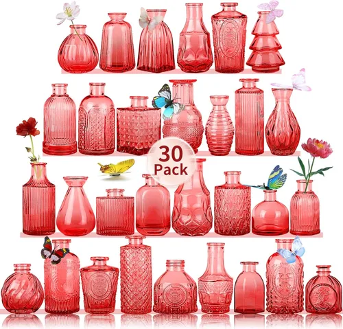 Miniatura 22 de Jarrones de Vidrio para Capullos en Juego a Granel de 30 Piezas, Pequeños Jarrones de Vidrio para Flores como Centros de Mesa de Boda para Mesas