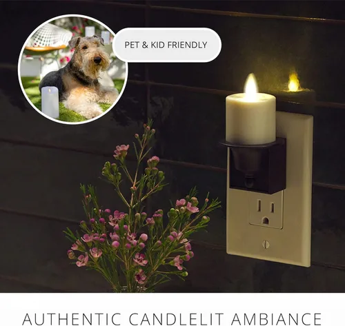 Miniatura 4 de Luminara - Luz nocturna de vela sin llama con luz de atardecer a amanecer, sensor automático de oscuridad, enchufe de pared negro, luz LED