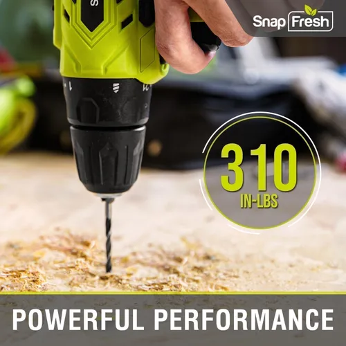 Miniatura 2 de SnapFresh Juego de taladro inalámbrico de 20 V, taladro eléctrico de 3/8 pulgadas con 2 velocidades variables, ajuste de par 21+1, LED, 43 brocas