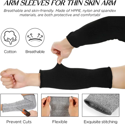 Miniatura 3 de Neer 4 pares de mangas protectoras para brazos para piel delgada, anticortes y resistentes a quemaduras, funda para antebrazo para cocina y Negro