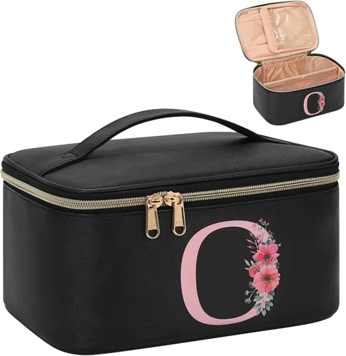Miniatura 73 de OCHEAL Bolsa de maquillaje personalizada, bolsa de maquillaje beige para mujer, kit de aseo de viaje con monograma, organizador de cosméticos listo