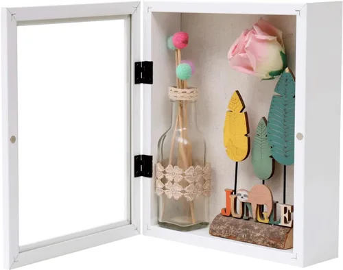 Muzilife Marco de Fotos Tipo Caja de Sombra de 8x10 - Vitrina de Madera y Vidrio con 2.16" de Profundidad Interior Lista para Colgar, Caja de Blanco