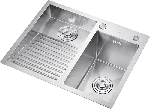 Fregadero Utilitario de Lavandería con Tabla de Lavar, Fregadero de Cocina de Acero Inoxidable de Doble Tazón, Fácil de Limpiar, para Casa, Piscina,