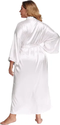 Miniatura 5 de Batas largas de satén para mujer, tallas grandes, batas largas de seda, kimonos, ropa de dormir