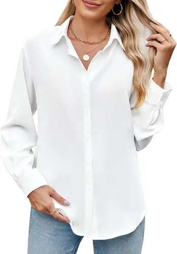 Miniatura 10 de Camisa de manga larga con botones para mujer, ultra suave, elástica, sin arrugas, para trabajo, casual, negocios, oficina