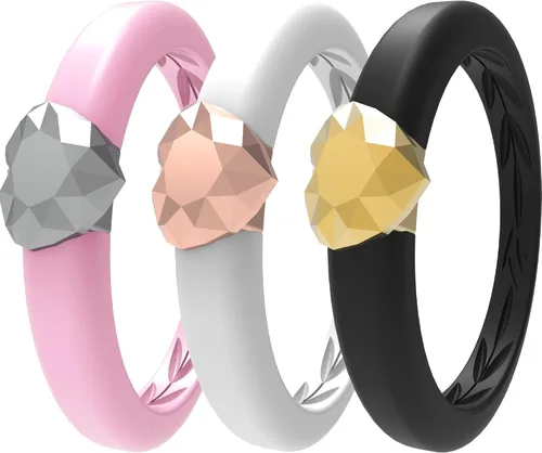 Miniatura 12 de Zollen Anillos de silicona para mujer, 1/3 paquetes de alianzas de boda de silicona, forma de flor, anillos de goma, colección de flores para mujer