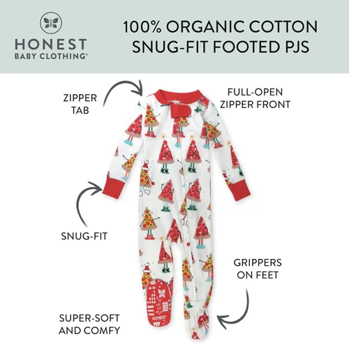 Miniatura 3 de HonestBaby Non-Slip Footed Holiday Pajamas One-Piece Sleeper Zip-Front Pjs Organic Cotton for Baby Boys, Girls, Unisex