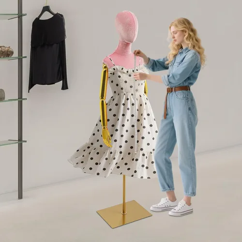 Miniatura 6 de Maniquí femenino, torso de vestido femenino con base y altura ajustable, torso de maniquí para ropa, vestido, exhibición de joyas (rosa, alto)