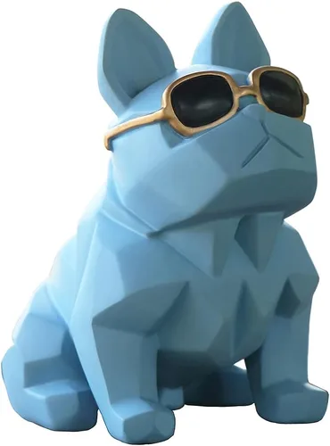 Miniatura 6 de Mini figura geométrica única de perro y bulldog con lentes de sol, azul, estatuas de animales, adorno de decoración de bar y jardín para el hogar