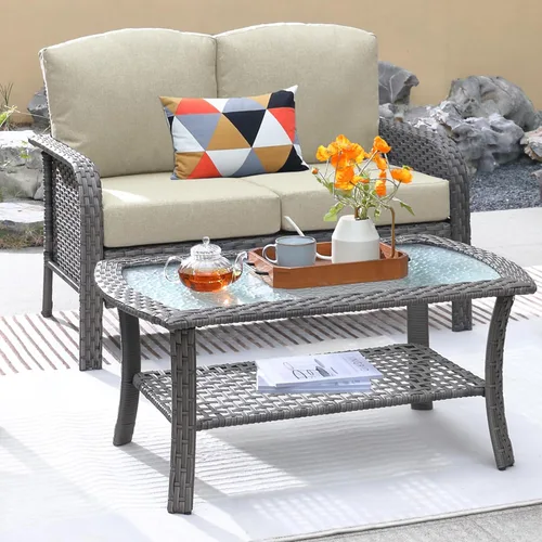 Miniatura 14 de ovios Juego de 2 piezas de muebles para patio, sillas de mimbre para exteriores de 2, sillas de ratán de respaldo alto para todo tipo de clima de 2