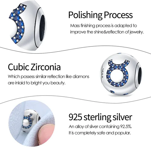 Miniatura 56 de Pandach 12 dijes de cumpleaños con signo del zodiaco de plata de ley 925 con piedra natal para mujer, pulsera, collar, pulsera, regalo para mujeres