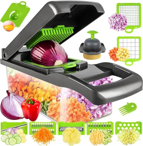 Pro-Series 16 en 1 picadora de verduras y mandolina - Picadora de alimentos resistente con recipiente de 1.2 L, cuchillas de acero inoxidable,