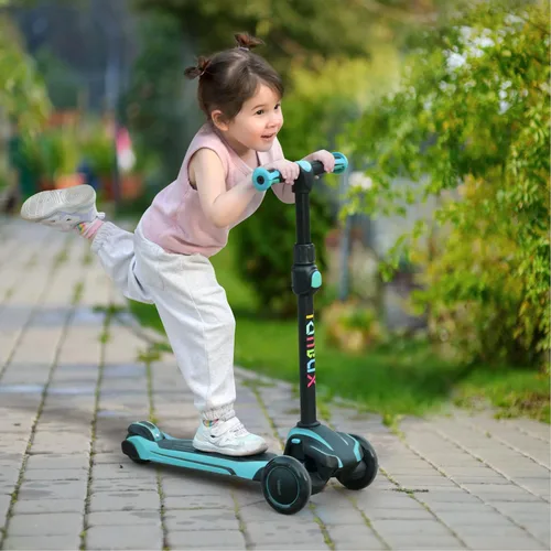 Miniatura 7 de TONBUX Patinete para niños de 3 a 12 años, patinete para niños pequeños con 4 alturas ajustables, patinete de 3 ruedas con luces, diseño de Verde