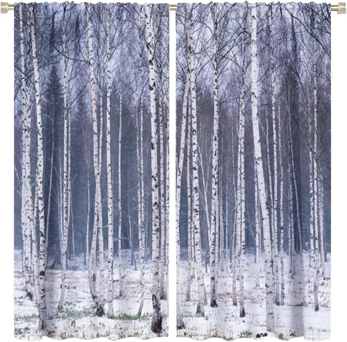 Miniatura 33 de Cortinas de abedul para sala de estar, niebla matutina en otoño, decoración del hogar, 42 x 45 pulgadas de largo