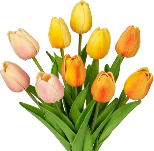 Miniatura 15 de 20 tulipanes artificiales mixcolor de tacto real, flores falsas para el día de la madre, 13.5 pulgadas, tulipanes sintéticos, flores artificiales a