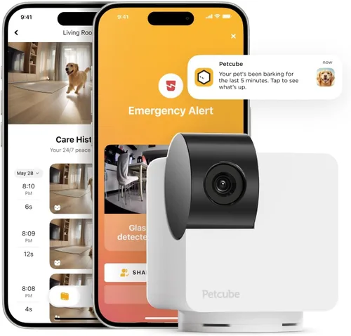 Cámara de seguridad Petcube Cam 360, cámara interactiva WiFi para mascotas y hogar, con aplicación para teléfono, video HD 1080p, rotación de 360°,