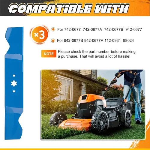 Miniatura 3 de ILONPA Cuchillas cortacésped de 54" para corte MTD Cub Cadet Troy-Bilt 742-0677B 7420677 942-0677 942-0677A 112-0931 490-110-M117 GT1054 GT1554