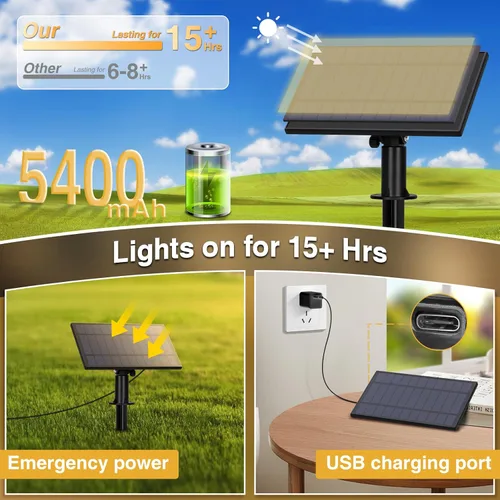Miniatura 4 de ZJOJO Tira de luces solares para exteriores, impermeables, de 100 pies, luces solares para exteriores con 30+2 bombillas inastillables IP65, luces