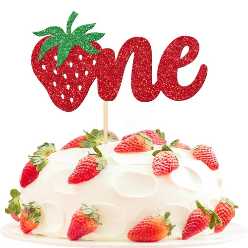 Miniatura 15 de 1 pieza de decoración para pastel de tercer cumpleaños con temática de fresa, flor brillante con temática de frutas dulces, decoración de pastel