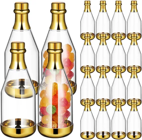Contenedor para botellas de dulces, 20 botellas pequeñas de plástico transparente para dulces, contenedor de botellas para baby shower, boda, fiesta