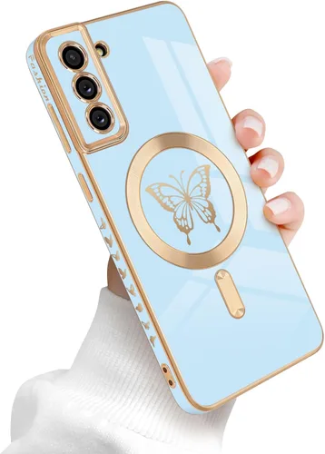 Miniatura 9 de Newseego Funda magnética para Samsung Galaxy S21 Plus 5G, bonita funda de lujo con borde chapado de mariposa para mujeres, niñas y hombres, TPU