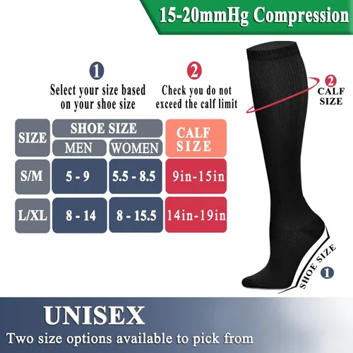 Miniatura 7 de QUXIANG 3 pares de calcetines de compresión para mujeres y hombres, circulación sanguínea, lo mejor para correr, ciclismo atlético, 15-20 mmHg