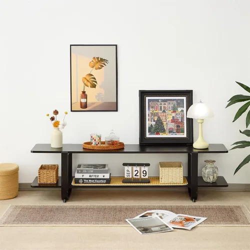 Miniatura 4 de Soporte de TV de bambú para televisores de hasta 65 pulgadas, centro de entretenimiento con almacenamiento, mesa consola multimedia con estante