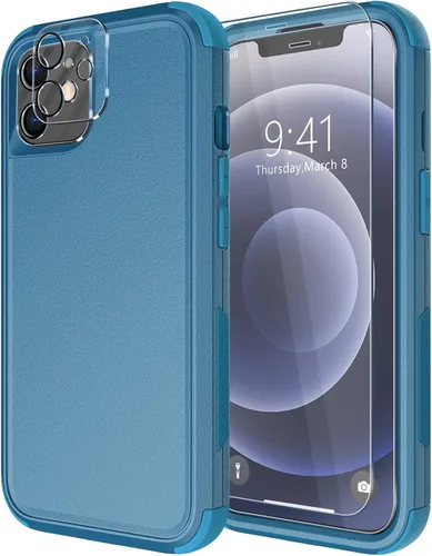 Miniatura 23 de Diverbox - Funda para iPhone 12 a prueba de golpes y caídas, protector de pantalla de vidrio templado, funda protectora de alta resistencia