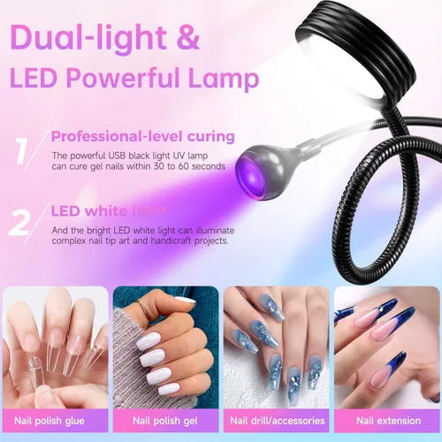 Miniatura 4 de Lámpara de uñas UV de doble cabezal para esmalte de gel, lámpara UV de curación flash, clip de cuello de cisne, luz LED para tecnología profesional
