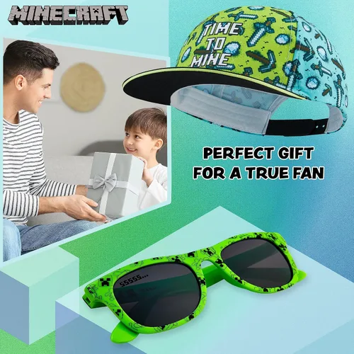 Miniatura 3 de Minecraft Juego de gorra de béisbol y lentes de sol para niños, sombrero ajustable para niños, 100% protección UV, lentes de sol para niños