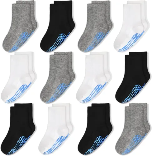 Miniatura 9 de SkiBeaut Calcetines antideslizantes para niños pequeños con agarre, 12 pares de calcetines para niños y niñas de 6 a 12 meses, 1 a 7 años