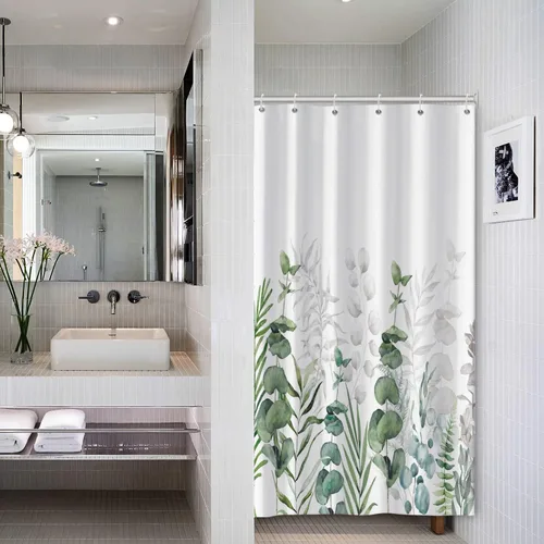Miniatura 3 de Cortinas de ducha botánicas verdes de 36 x 72 pulgadas, hojas de eucalipto naturales de primavera para minimalismo moderno, decoración de baño, tela